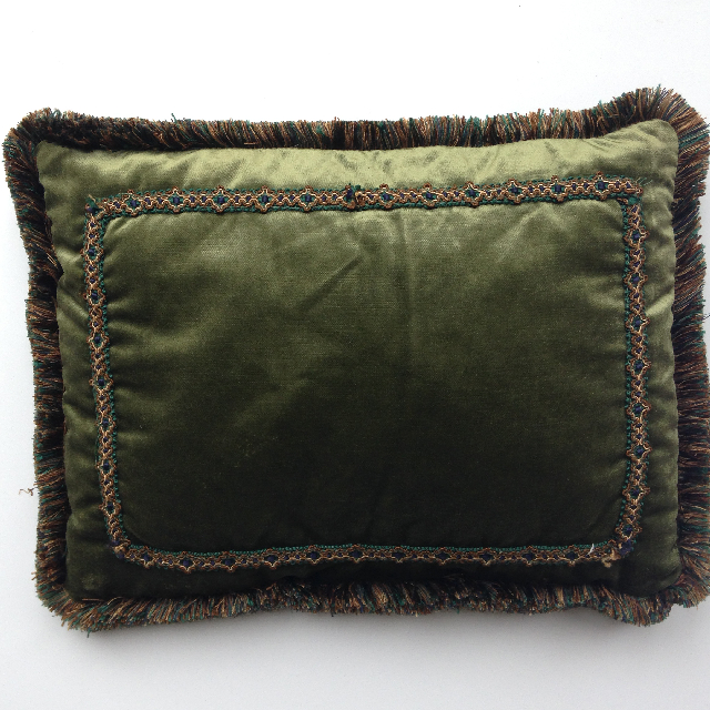 CUSHION, Victorian - Dark Green Velvet Pillow w Fringe